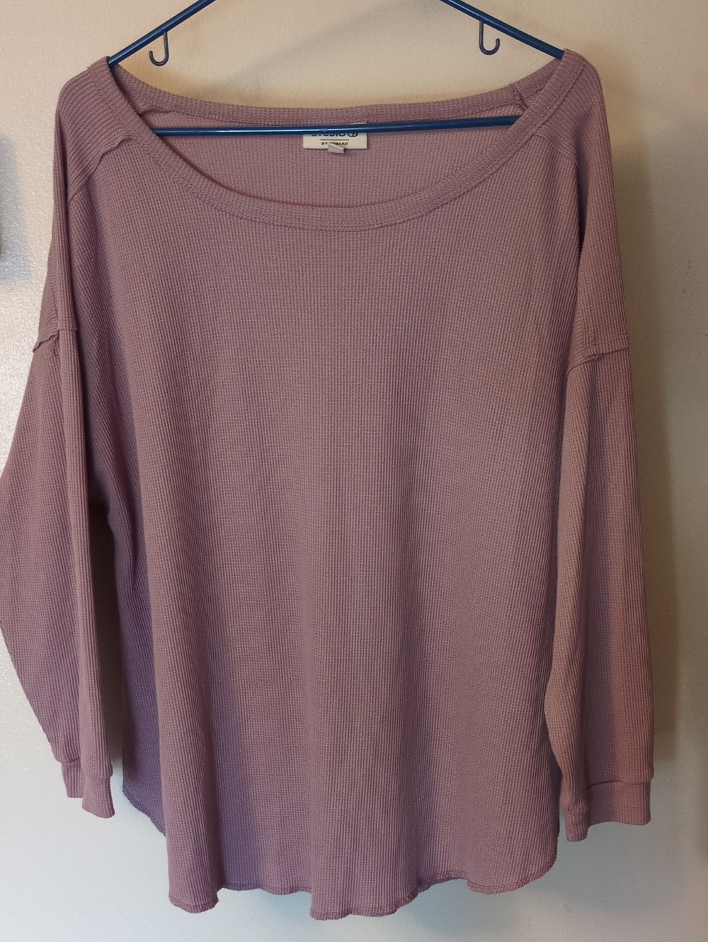 Studio B 1X Relaxed Waffle Knit Scoop Neck Top - Mauve